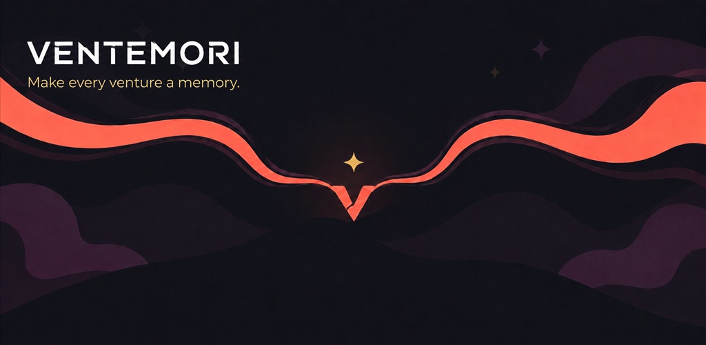 Two coral paths joining at a golden spark against a midnight background.